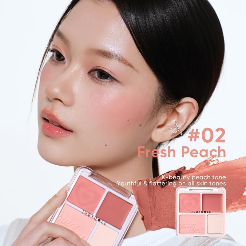 4-in-1 Blush & Highlighter Palette - Travel-Friendly Cream Formula