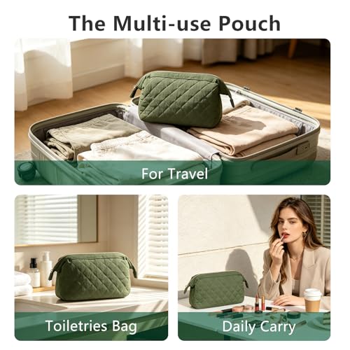 Wudygirl Puffy Padded Makeup Bag Olive Green | Travel Cosmetic Pouch