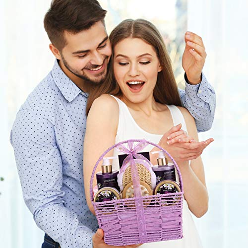 Spa Gift Basket for Women, Bath and Body Gift Set for her, Luxury 8 Piece,Lily & Lilac Scent,Best Gift for Mother's Day, Birthday, Christmas