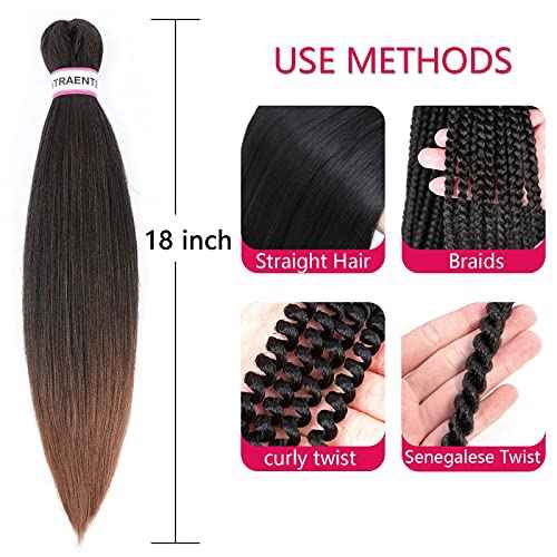 Pre Stretched Braiding Hair,18 Inch 8 Packs Ombre Braiding Hair, Two Tone Yaki Texture Prestretched Crochet Braids Professional Synthetic Hair Extension Itch Free Hot Water Setting (18" T1B/30#)