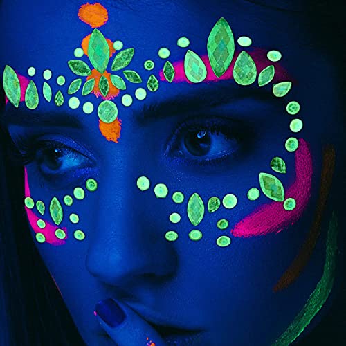 Glow in the Dark Face Jewels 2 Pack - Luminous Crystal Stickers