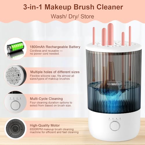 Electric Makeup Brush Cleaner Machine with Timer & Airflow - Rechargeable & Portable