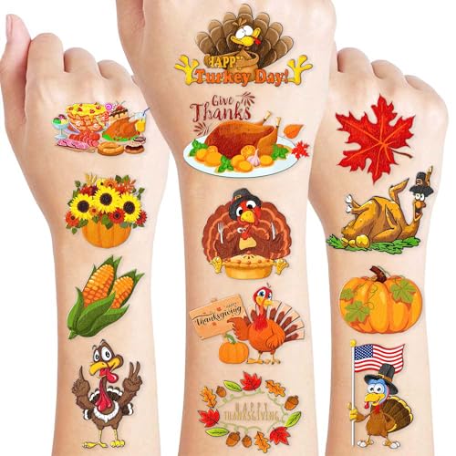 Thanksgiving Temporary Tattoos for Kids – 96 Pack