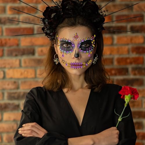 Halloween Face Jewels Rhinestone Skull Stickers - 4 Pack