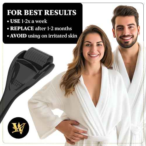Derma Roller for Skin, Hair & Beard ? Women and Men Titanium Microneedling Roller for Face & Scalp, Safe & Easy to Use - Glossy Black