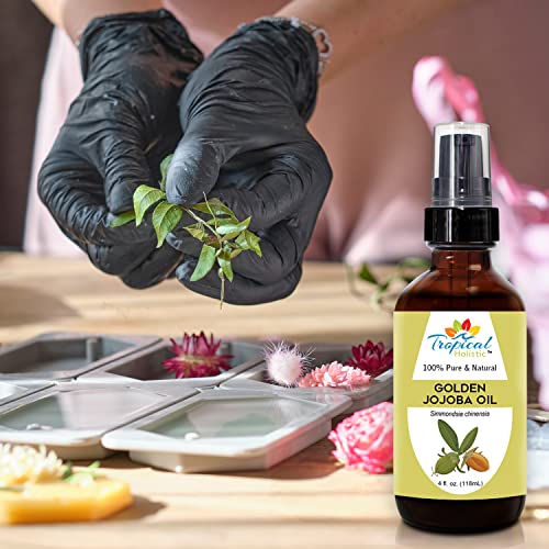 Tropical Holistic Jojoba Oil 4 oz, Natural, Pure, Cold Pressed, Unrefined Moisturizer for Skin, Dry Scalp, Hair, Nails and Multipurpose Carrier Oil