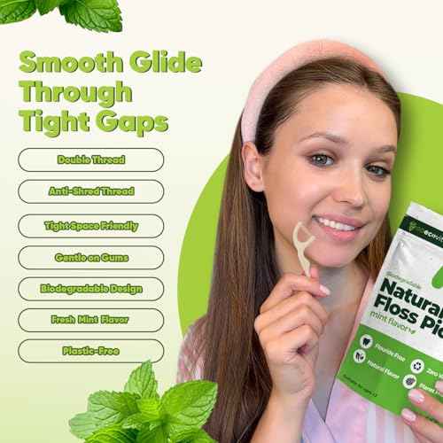 Biodegradable Dual Thread Floss Picks - Natural Straw Wheat Handle | Tight Gap Dental Flossers for Adults | Gentle on Gums & Teeth | Eco Friendly, Vegan, Natural (200 Pack, Mint)