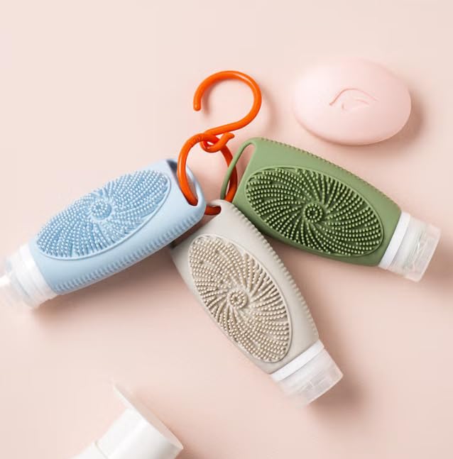3-Pack 2-in-1 Silicone Travel Bottles with Scalp Scrubber
