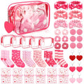 48 Pcs Galentine's Day Gifts Valentine's Pink Gift for Women Include Fluffy Socks Compact Mirrors Makeup Bags Headbands Scrunchies Greeting Cards Heart Keychains Bracelet for Party Supply