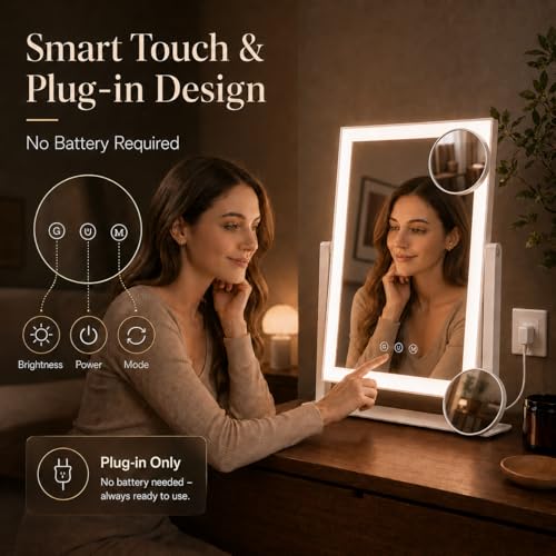 Lighted Makeup Mirror 17.3in with 10X/5X Magnifiers & 3 Color Modes