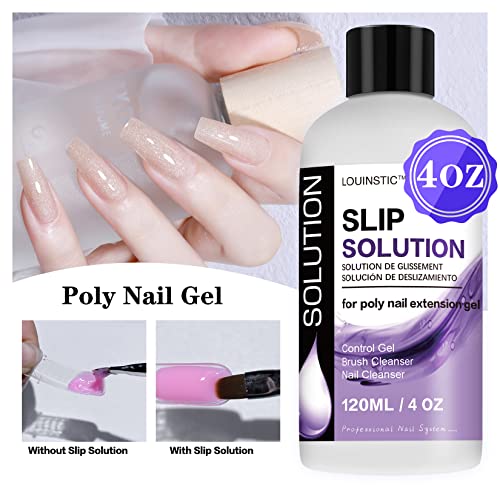 LOUINSTIC Polygel Slip Solution 4oz - 3-in-1 Anti-Stick Nail Gel Liquid