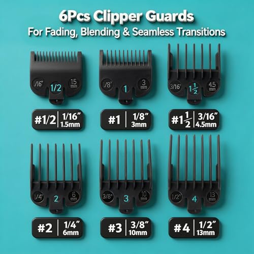 Wahl Clipper Guards Set 6-Piece 1/16" to 1/2" Black