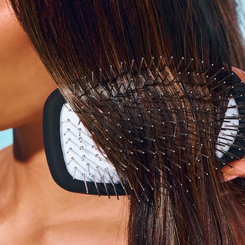 Gimme Beauty Metal Bristle Brush - Stainless Steel Bristles for Healthy Shine - Designed to Detangle Hair Types - Supports Scalp Care - Hair Brush with Comfy Handle