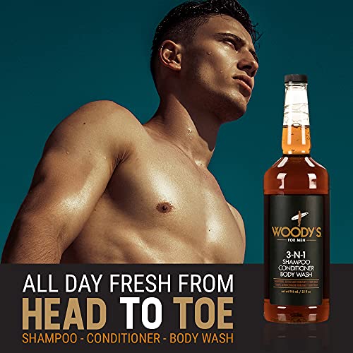 Woody's 3-in-1 Body Wash for Men - Shampoo & Conditioner, 32 fl oz