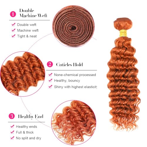 350 Ginger Deep Wave Human Hair Bundles 28-34 inch