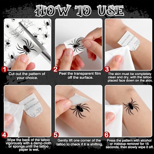 Halloween Spider Face Tattoos - 4 Sheets Temporary Stickers