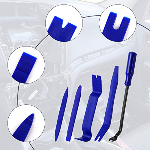 LivTee 5 pcs Auto Trim Removal Tool Kit, No Scratch Plastic Pry Tool Kit - Interior Door Panel Clip Fastener Removal Set for Vehicle Dash Radio Audio Installer (Blue)