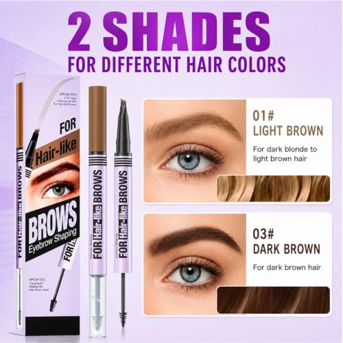 Eyebrow Pen and Brow Gel Duo - Waterproof Microblading Light Brown