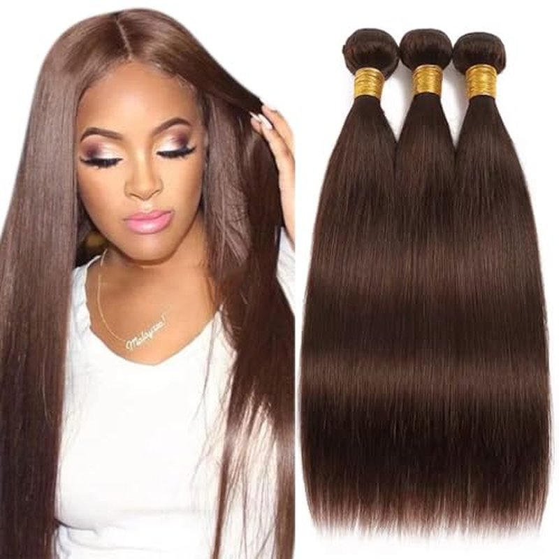 Chocolate Brown Straight Hair Bundles 3 Pack 16-20in 100% Unprocessed Brazilian