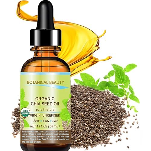Botanical Beauty Organic CHIA SEED OIL 100% Pure Natural Virgin Unrefined Cold-Pressed Carrier Oil for Face, Skin, Body, Hair, Lip, Nails. Rich in vitamin E (1 Fl Oz 30 ml)