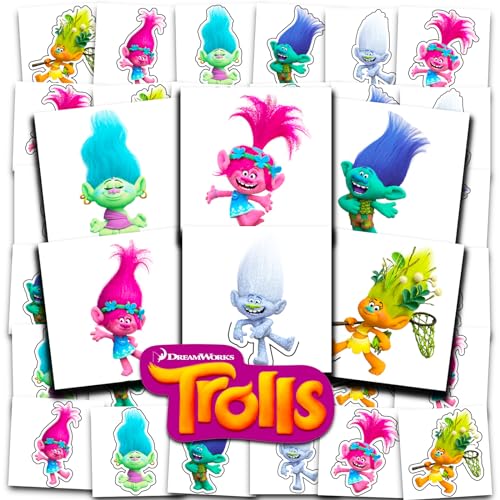 Trolls Tattoos Party Favors Bundle ~ 72 Perforated Individual 2" x 2" Trolls Temporary Tattoos for Kids Boys Girls (Trolls Party Supplies)