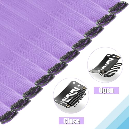 Olldag 12 PCS Light Purple Hair Extensions Clip in, 20 Inch Colored Hair Extensions Party Highlights Long Straight Synthetic Hairpieces for Women Kids Girls Halloween Christmas Cosplay