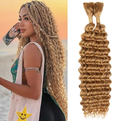 Honey Blonde Human Braiding Hair 14 Inch Deep Wave