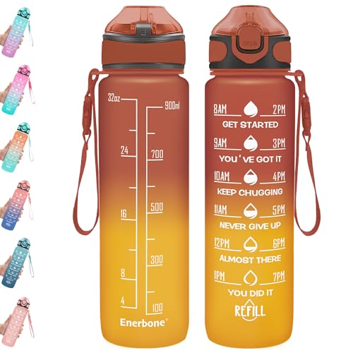 Enerbone 32 oz Drinking Water Bottle with Times to Drink and Straw, Motivational with Carrying Strap, Leakproof BPA & Toxic Free, Ensure You Drink Enough Water for Fitness Gym Outdoor