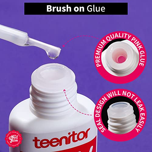 Teenitor Nail Glue for Press Ons, 3 Pack Best Nail Glue for Gel Tips with Nail Files, Super Strong Nail Glue for Broken Nail Brush on Nail Glue for Press on Nails