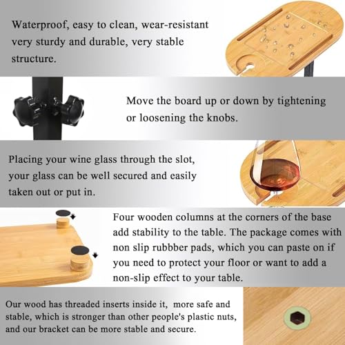 Bamboo Bathtub Tray with Adjustable Height & Wine Glass Holder