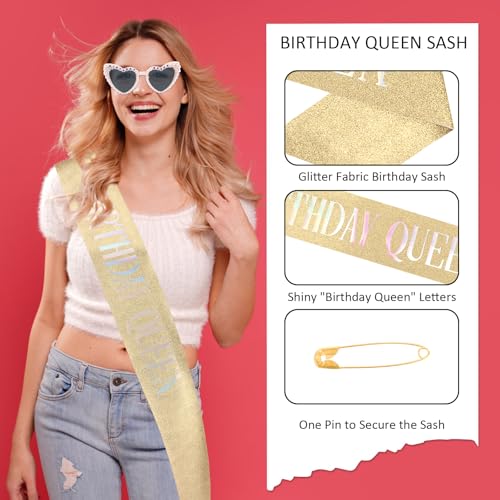 Gold Birthday Sash for Women & Girls with Heart-Shaped Glasses - Party Accessories