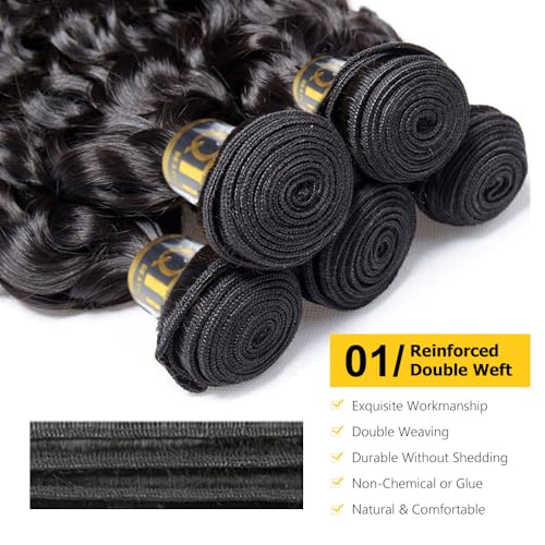 QTHAIR Water Wave Human Hair Bundles (Natural Black,20") Burmese Curly Bundles 16A 100% Unprocessed Brazilian Virgin Human Hair Weave Wet and Wavy Bundles