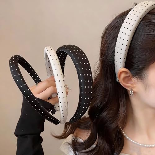 Polka Dot Headband for Women - Retro Black & White 2-Pack