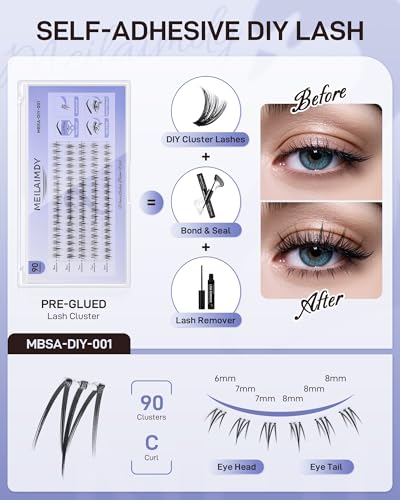Self-Adhesive Lower Lashes 90 Pcs Pre-glued Bottom Eyelashes
