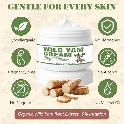 Wild Yam Cream for Hormone Blance, Progesterone Cream for Women, Supports Hormone Health, Fertility & Menopause Comfort with a Powerful Natural Blend, Natural, 4 oz