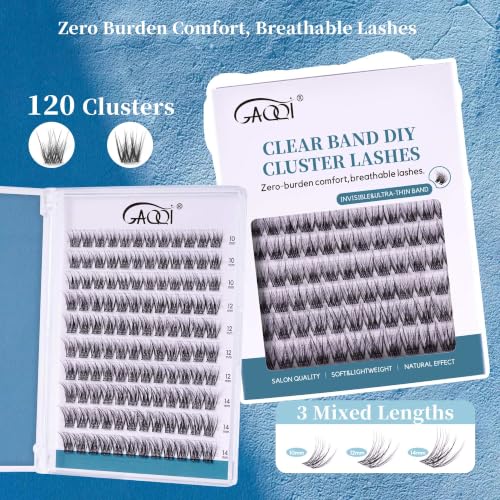 GAQQI Clear Band Lash Clusters 10-14mm, Wispy False Eyelashes, Glue Needed - Wing