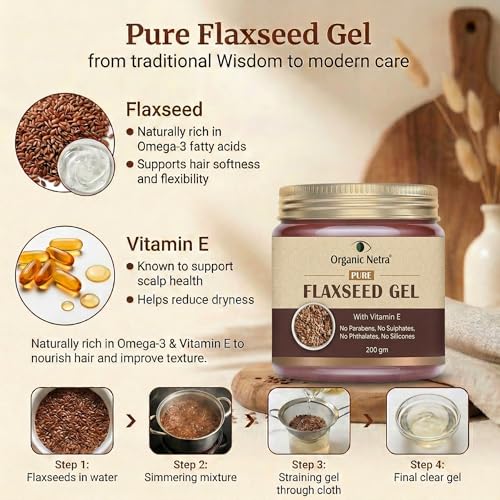 Organic Netra Flaxseed Gel with Vitamin E for Hair & Skin 7.05 oz