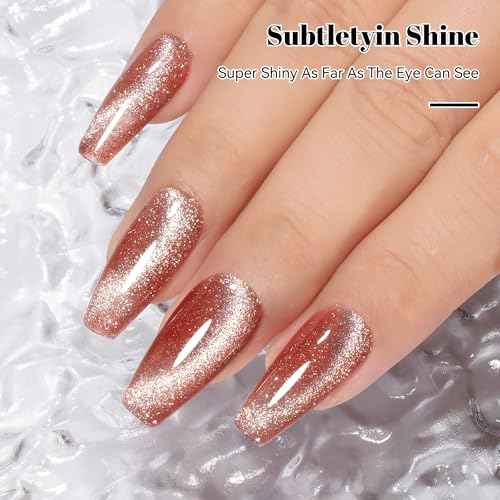 YTD Likomey Cat Eye Gel Nail Polish,Platinum Glitter 15ml Champagne Gold Magnetic Reflective Flash Sparkle Shiny Salon Home Fall Winter UV Color Varnish with Magnet Stick,HEMA Free TPO Free,MY512
