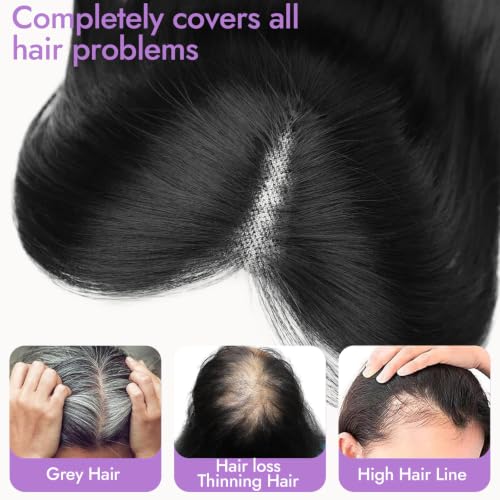 24 Inch Black Synthetic Hair Topper with Wispy Bangs for Thinning Hair
