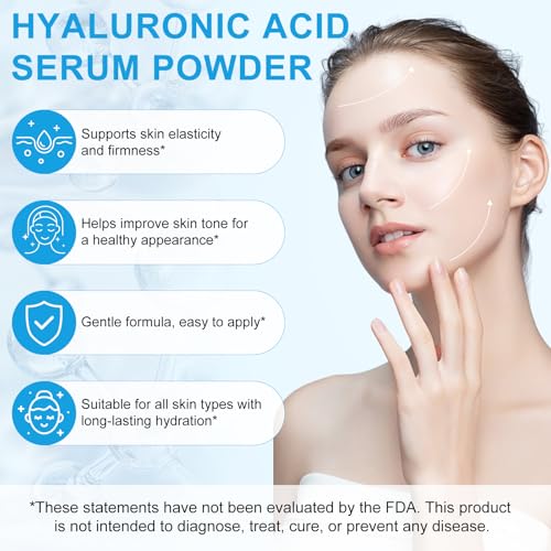 Hyaluronic Acid Powder, 120g Hyaluronic Acid Serum Powder for Face & Skin, Dual Molecular Weight Deep Hydration, Moisture Lock, Enhance Skin Elasticity & Barrier