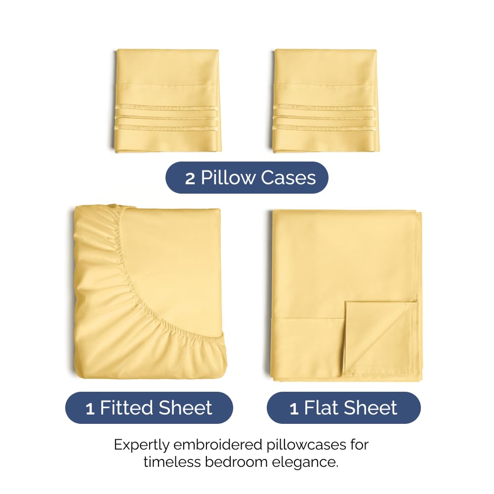 Twin 4 Piece Sheet Set - Breathable & Cooling Bed Sheets - Hotel Luxury Bed Sheets for Women, Men, Kids & Teens - Comfy Bedding w/ Deep Pockets & Easy Fit - Soft & Wrinkle Free - Twin Yellow Sheets