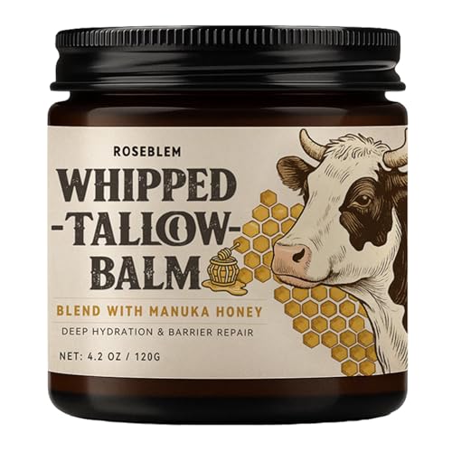 Whipped Tallow Balm for Face ? 100% Grass-Fed Organic Beef Tallow Cream with Manuka Honey & Beeswax ? Body & Face Moisturizer for Sensitive Skin, Nourishing & Repairing, 4.2 oz
