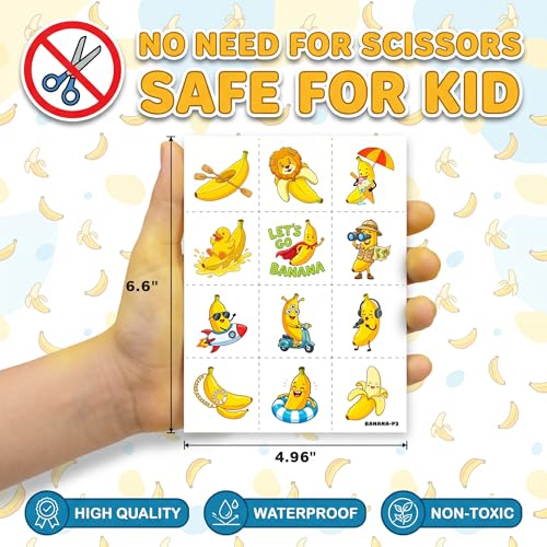 96 PCS Banana Temporary Tattoos for Kids | Party Favors