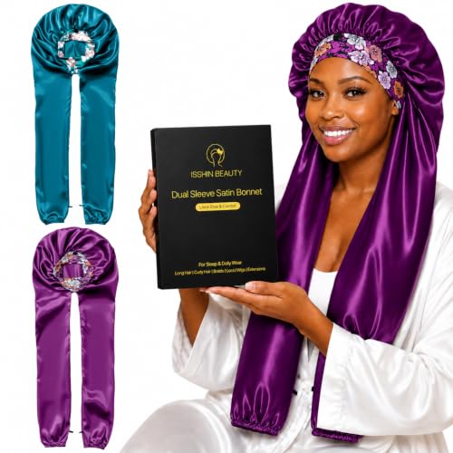 Isshin Beauty Dual Sleeve Satin Hair Bonnet for Long Hair