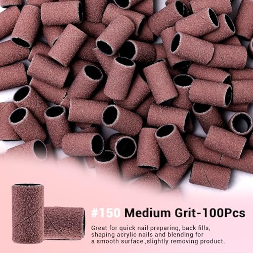 MelodySusie 100 Pcs 150 Grit Nail Drill Bits Sanding Bands