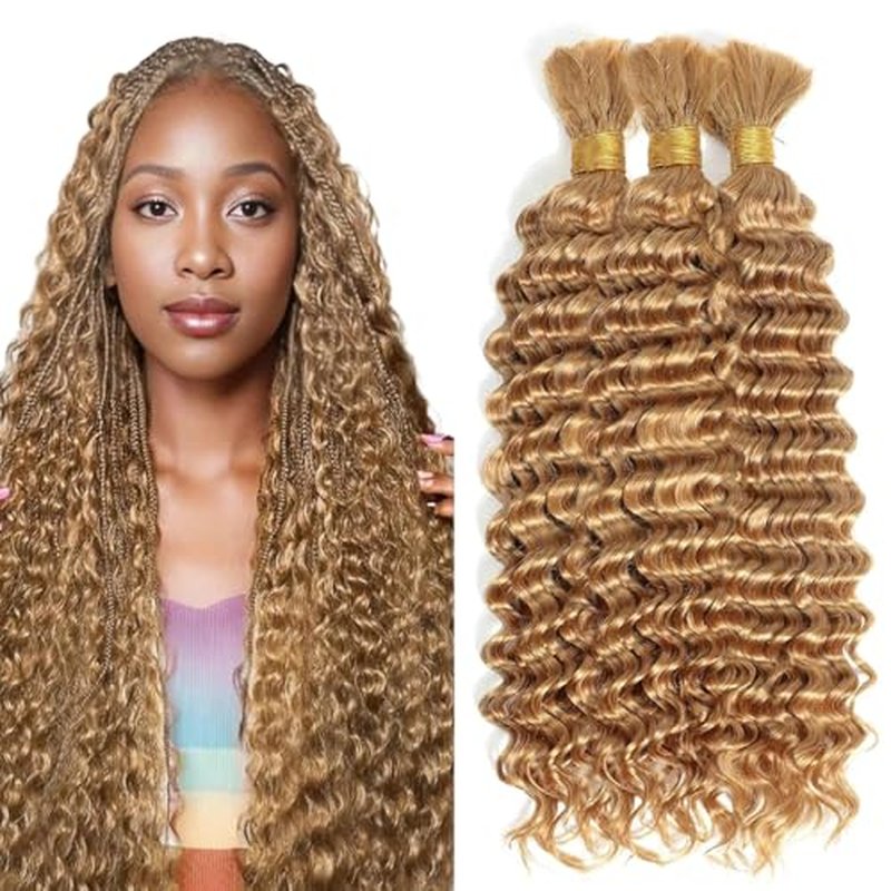 #27 Honey Blonde Braiding Hair 12" Deep Wave Human Hair Bulk