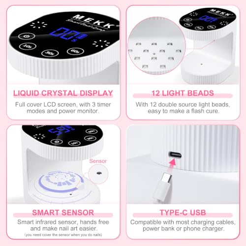 MEKK 24W Cordless UV LED Nail Lamp - White, Fast Curing Gel Nails