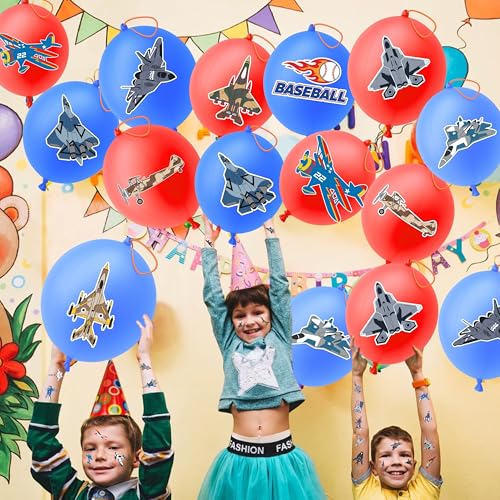 72-Piece Airplane Party Favors Set: 24 Punch Balloons & 48 Tattoos