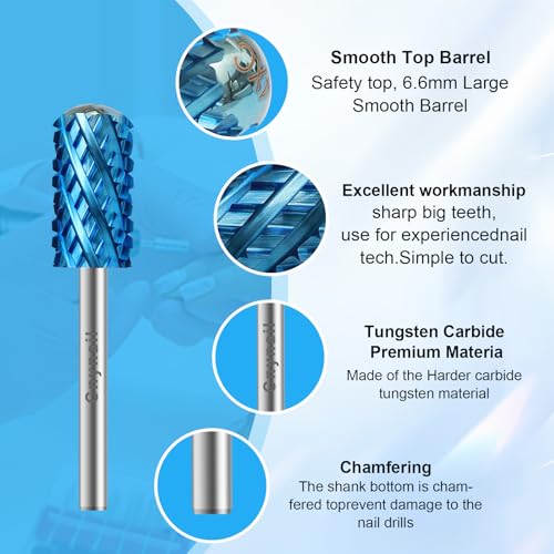3/32" Large Smooth Barrel Nail Drill Bit - Tungsten Carbide for Gel & Acrylic Removal