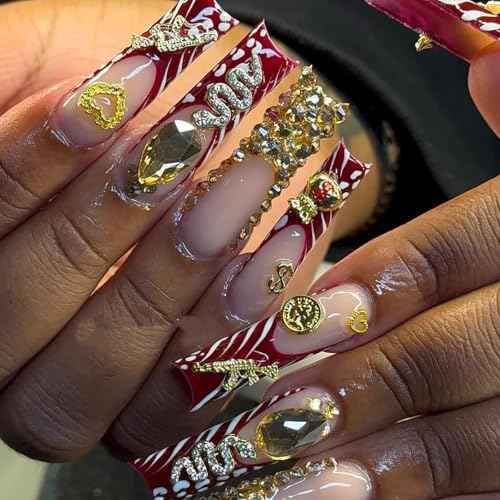 106 Pcs Gold Nail Charms with Dollars Sign, Coins, Cherries, Crowns, Guns and Bows for Nail Art Decoration Jewelry